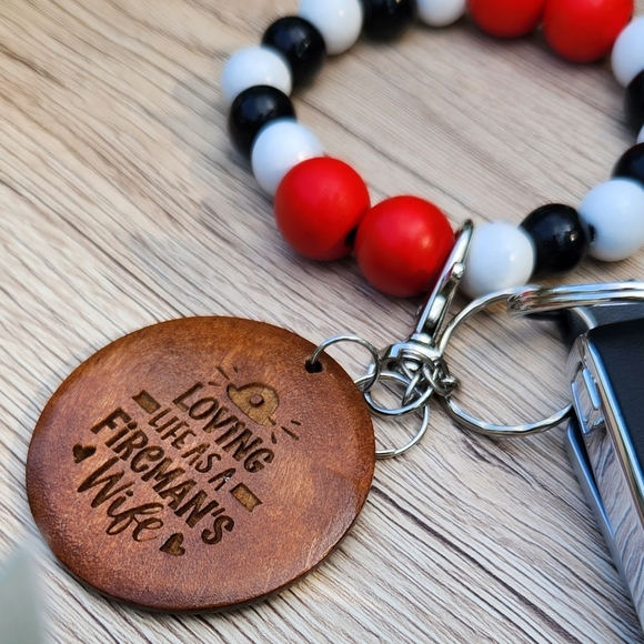 Keychain Wristlet with Laser Engraved Pendant - Loving Life As A Fireman's Wife - Picture 8 of 10